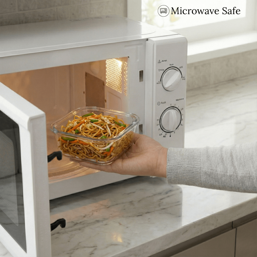 800ml Premium Square Borosilicate Glass Container | Vented Glass Lid Fresh-Air Circulation