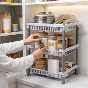 3-Layer Plastic Kitchen Storage Basket Rack | Multipurpose Tiered Organizer for Vegetables, Fruits, Snacks & Grocery Storage