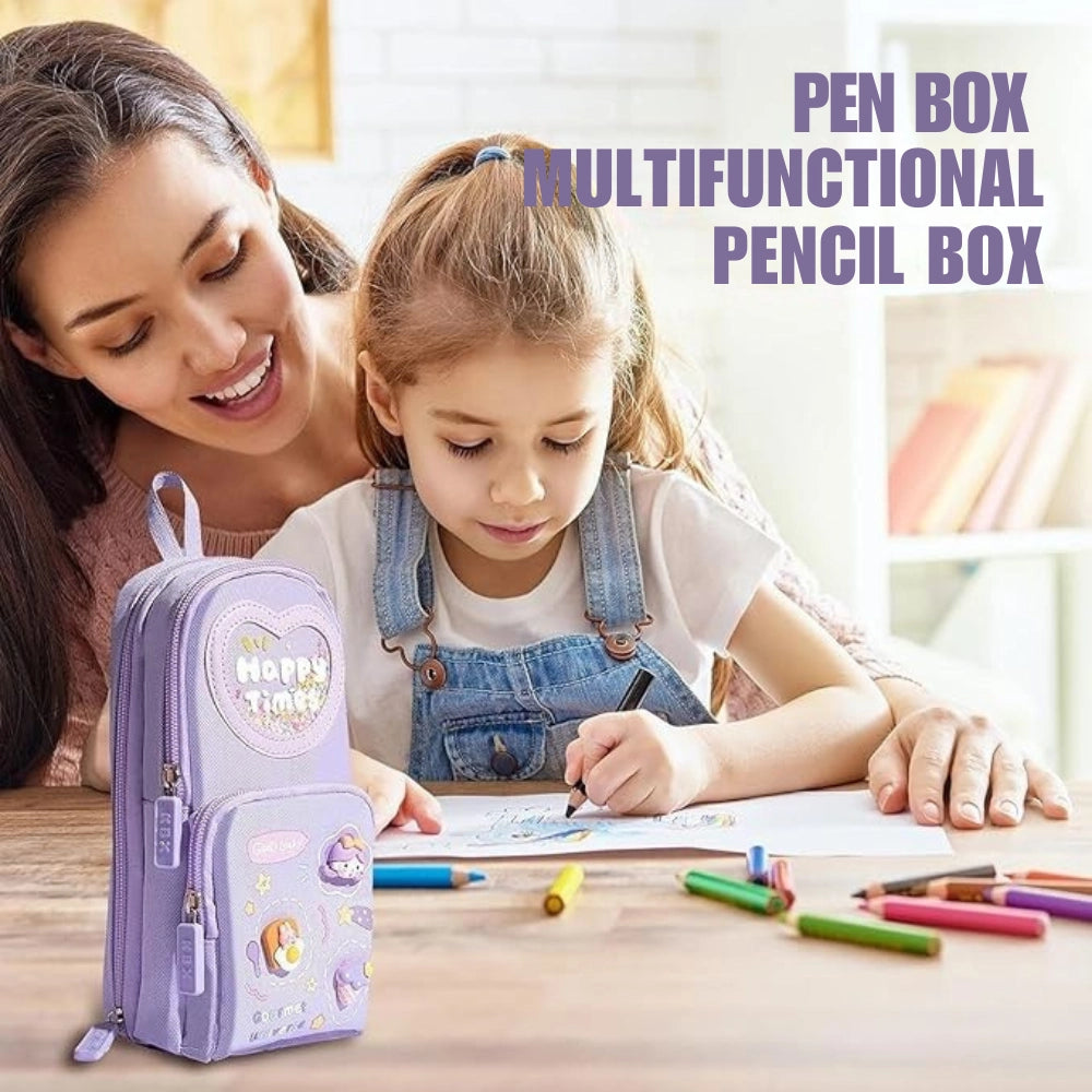 Cute 6 -Compartment Pencil Pouch for School – Large Capacity Zipper Stationery Organizer