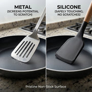 3-Piece Silicone Kitchen Utensil Set with Wooden Handles | Non-Stick Cooking Spatula, Turner & Soup Ladle, Heat Resistant Kitchen Tools