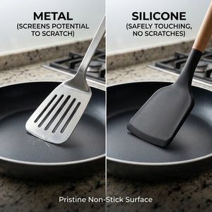 3-Piece Silicone Kitchen Utensil Set with Wooden Handles | Non-Stick Cooking Spatula, Turner & Soup Ladle, Heat Resistant Kitchen Tools