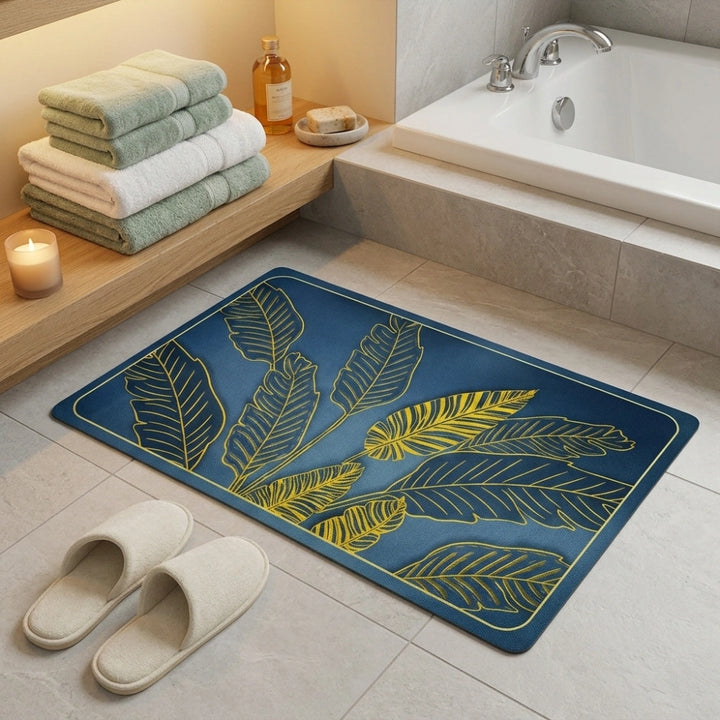 Tropical Leaf Printed Bathroom Mat | Super Soft Anti-Slip Quick Dry Water Absorbent Floor Rug for Bathroom & Entrance