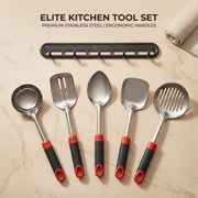 2-in-1 Stainless Steel Frying Tool Set with Clip & Strainer | Oil Frying Spoon, Skimmer, Serving Tong, BBQ Filter & Kitchen Utensil Set with Wall Holder