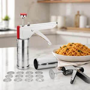 15-in-1 Stainless Steel Kitchen Press | Idiyappam, Murukku, Chakli, Sev, Noodles, Gathiya & Cookie Maker with Multiple Discs