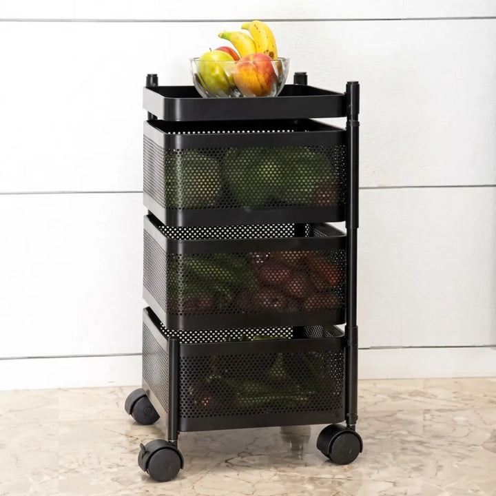 3-Layer Square Multipurpose Storage Trolley with Wheels | Rotating Organizer for Home & Office
