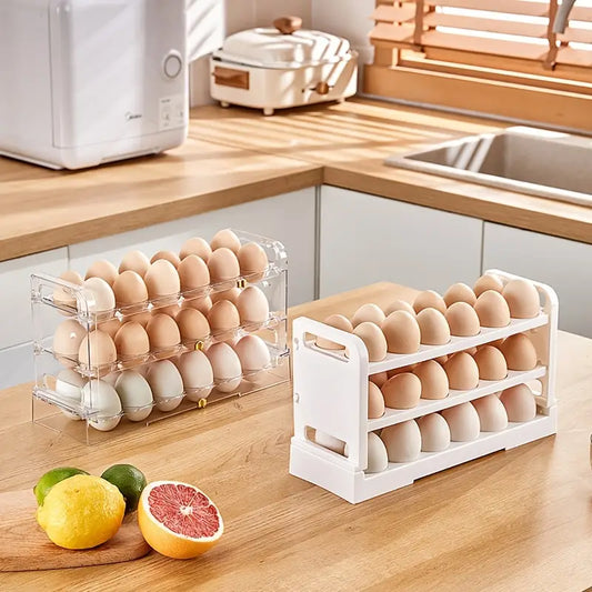 3 Layer Foldable 24 Egg Storage Box - Plastic Egg Holder Organizer for Refrigerator Side Door