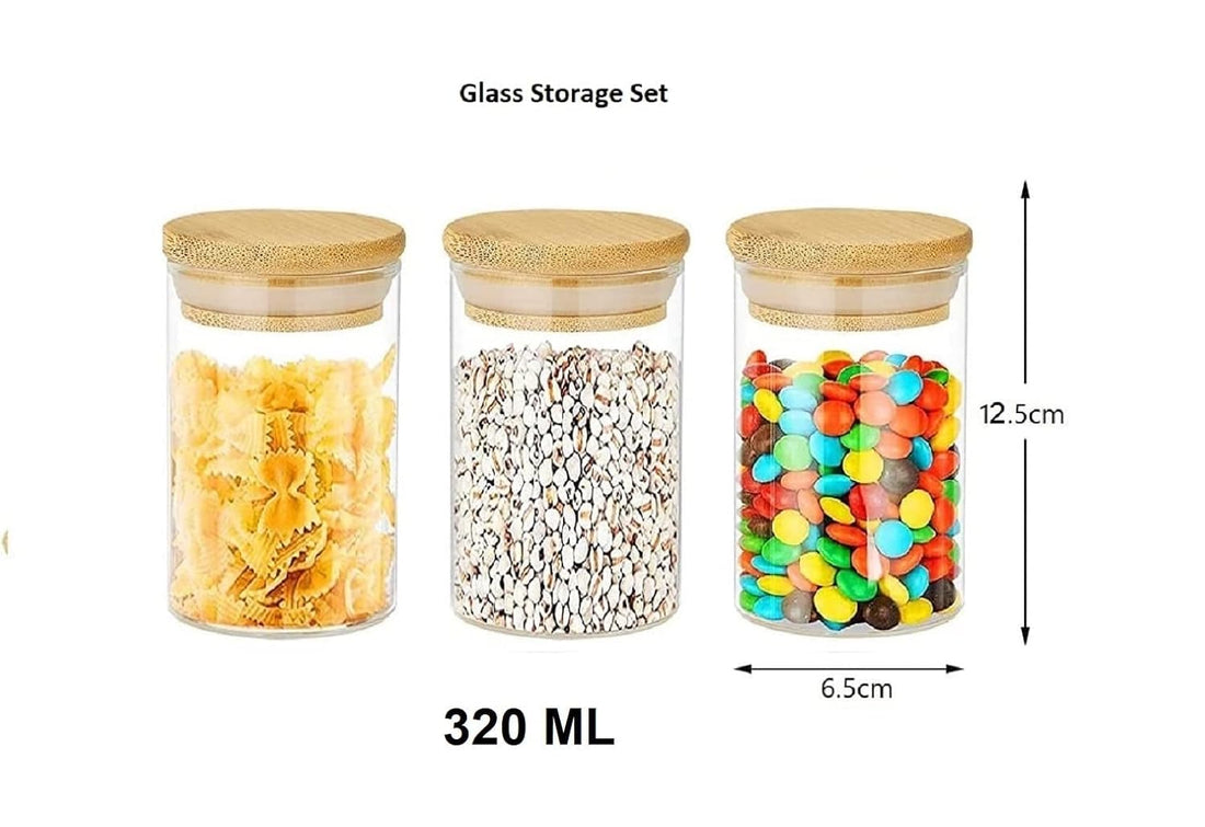 320 ML Borosilicate Glass Jars with Bamboo Wood Air Tight Lids