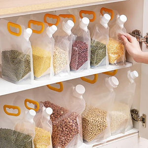 1.5L Transparent Grain Storage Bag with Pour Spout - Resealable Stand-Up Pantry Organizer