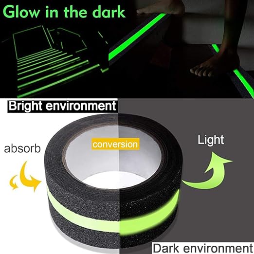 Anti-Slip Safety Grip Tape with High Visibility Glow , Ideal For Stairs & Floors-2 Inch x 5 Meters