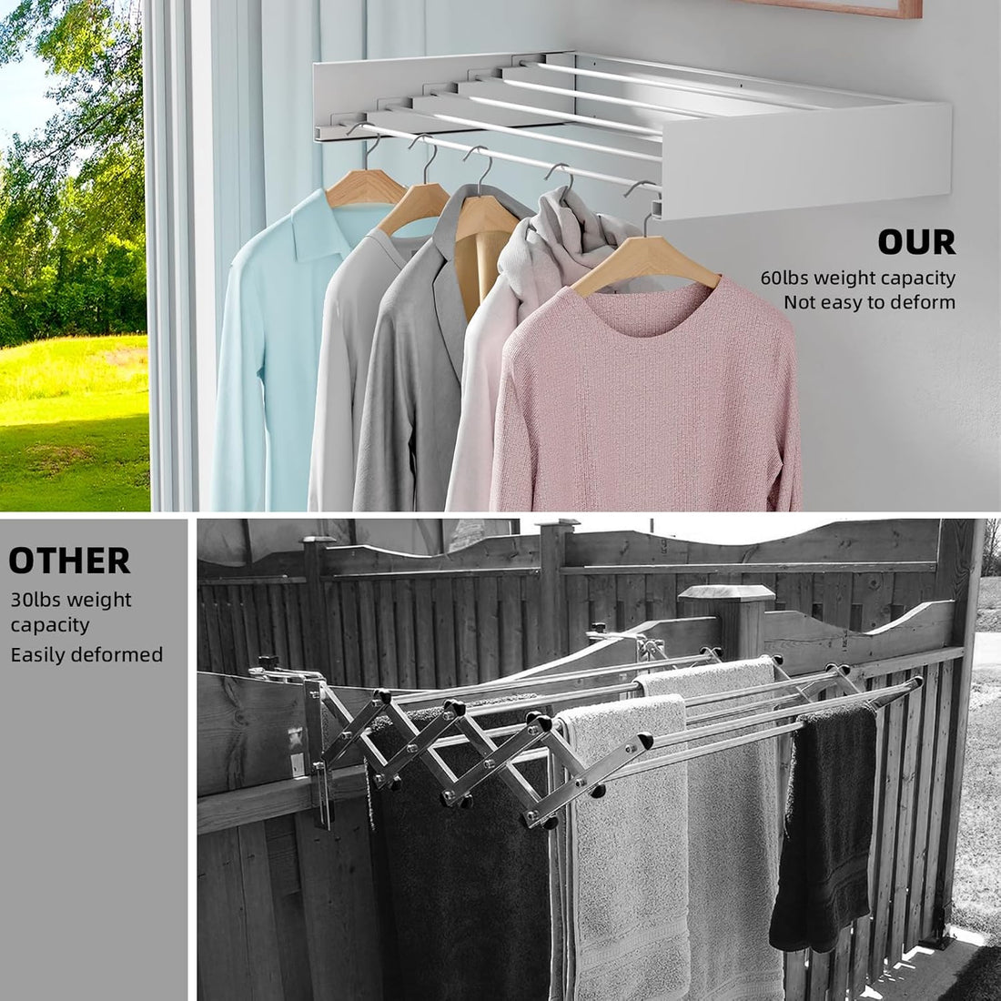 40 in. Indoor/Outdoor Retractable Industrial Gray Wall Mount Drying Rack