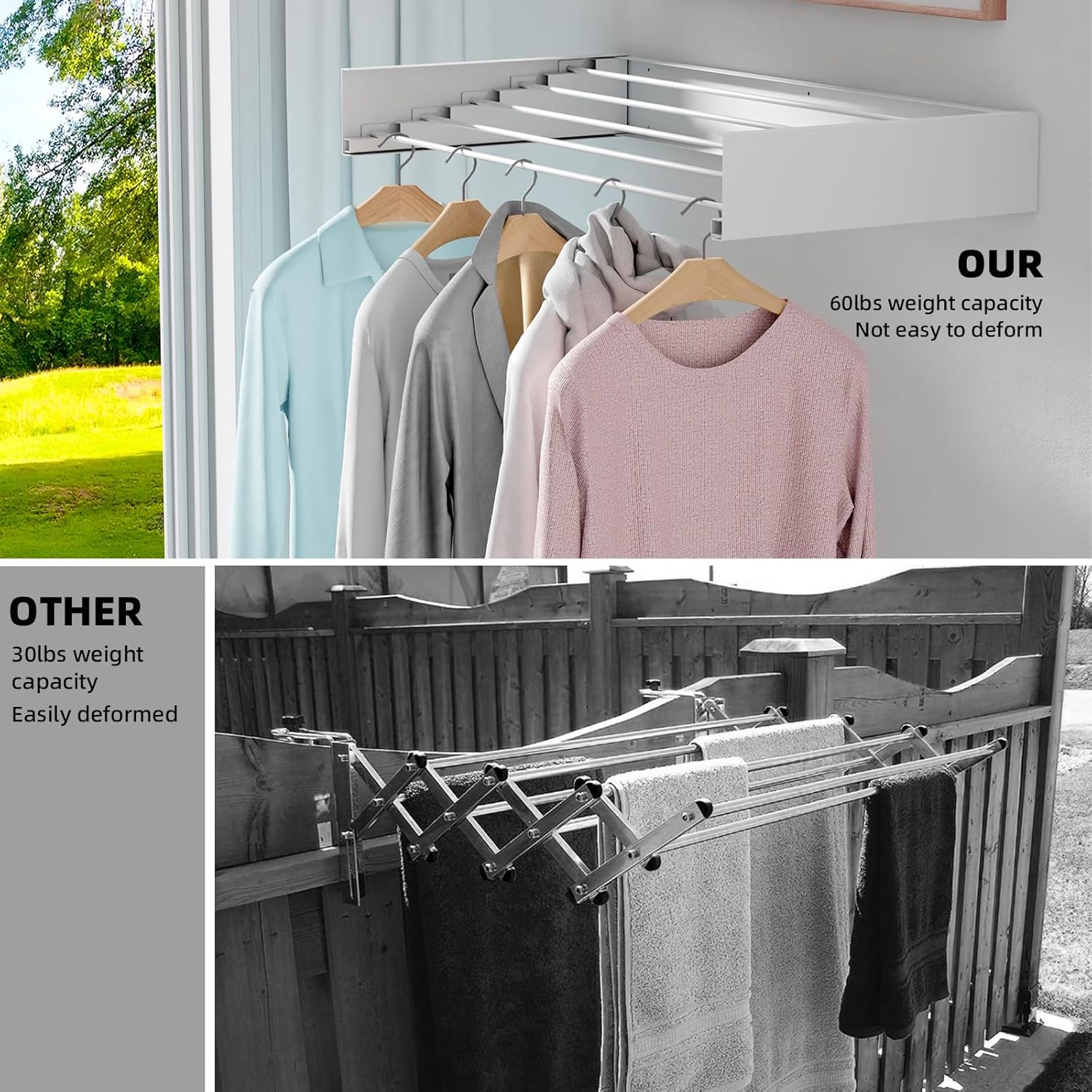 40 in. Indoor/Outdoor Retractable Industrial Gray Wall Mount Drying Rack