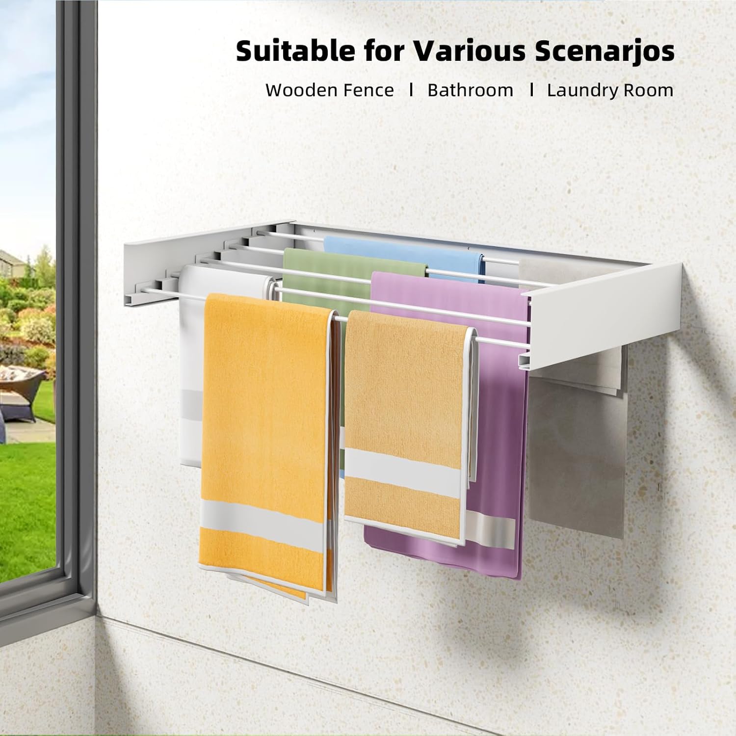 40 in. Indoor/Outdoor Retractable Industrial Gray Wall Mount Drying Rack