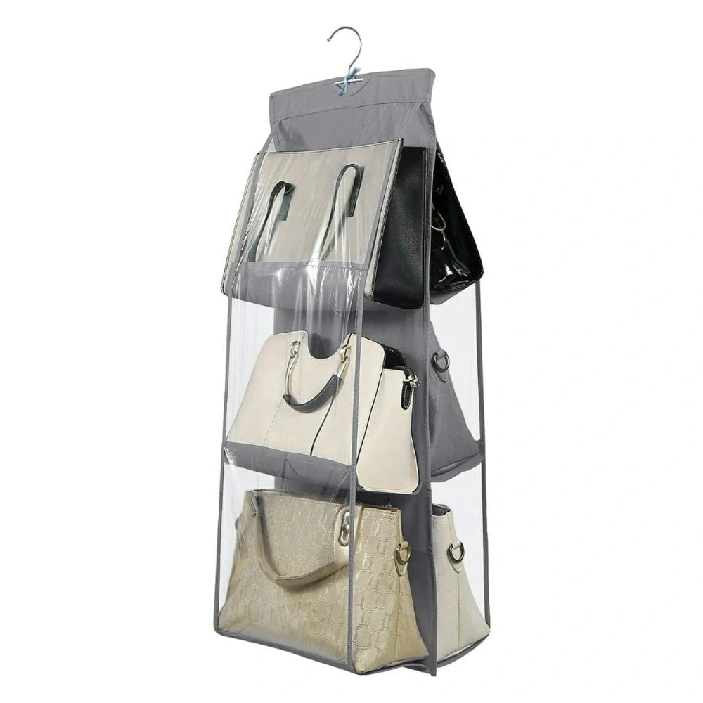 Hanging Handbag Organizer for Closet With 6 Large Compartments & Hanger