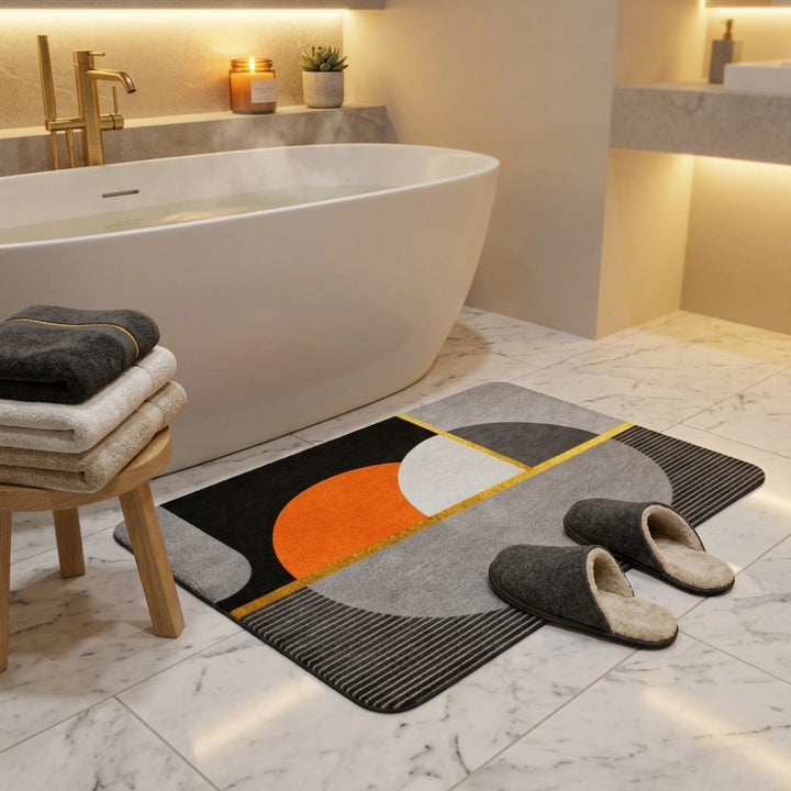 Modern Geometric Microfiber Bathroom Mat | Super Absorbent Quick Dry Anti-Slip Washable Bath Rug for Bathroom Door & Shower Area