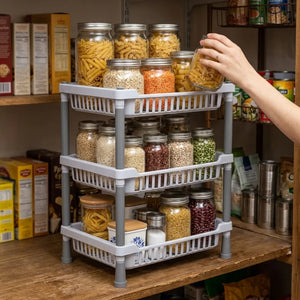 3-Layer Plastic Kitchen Storage Basket Rack | Multipurpose Tiered Organizer for Vegetables, Fruits, Snacks & Grocery Storage