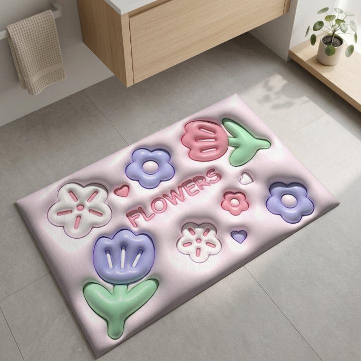 Cute 3D Flower Bathroom Floor Mat | Soft Non-Slip Absorbent Bath Rug Kawaii Floral Decorative Washable Door Mat