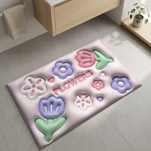 Cute 3D Flower Bathroom Floor Mat | Soft Non-Slip Absorbent Bath Rug Kawaii Floral Decorative Washable Door Mat
