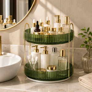 2-Tier 360° Rotating Makeup Organizer | Cosmetic, Skincare & Perfume Storage Holder | Bathroom Vanity & Dressing Table Organizer