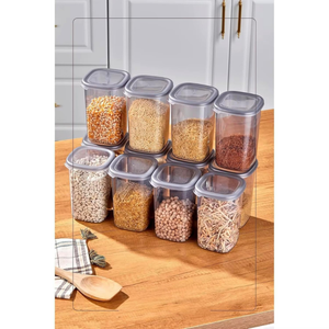 Airtight Kitchen Storage Containers | 1200ml Stackable Transparent Plastic Jars for Rice, Dal, Pulses & Dry Fruits with Grey Lid
