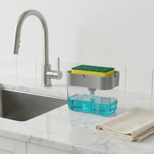 2 in 1 Kitchen Soap Dispenser with Sponge Holder | Liquid Dishwashing Pump for Sink & Bathroom Use