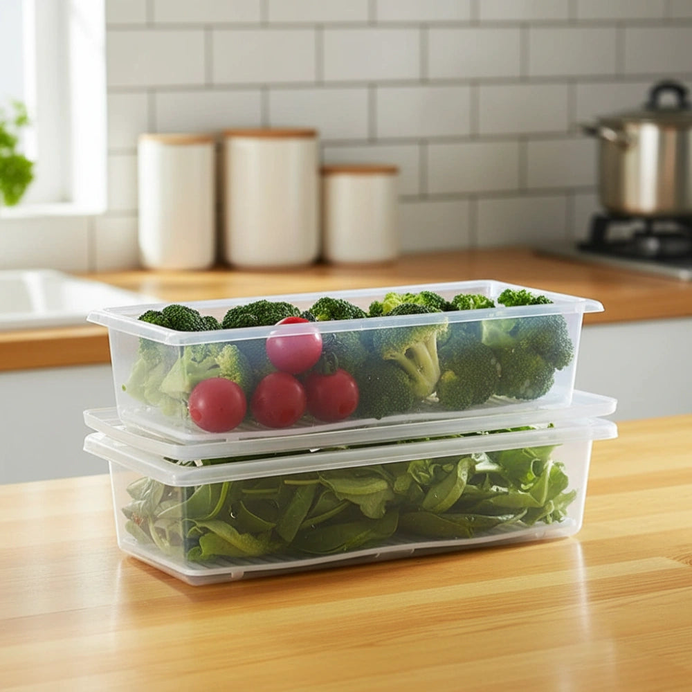 Fridge Storage Containers Set | Stackable Freezer Organizer Boxes with Drain Tray & Airtight Lids, Heavy-Duty Food Storage for Meat, Fruits & Vegetables