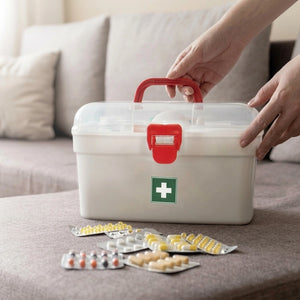 Portable Medical First Aid Box with Handle | Multipurpose Medicine Storage Organizer Container with Secure Lock Lid