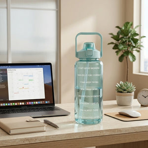 2L Motivational Water Bottle with Straw & Time Marker | Leakproof Large Capacity Sports Bottle for Gym, Office, School, Travel & Outdoor Activities