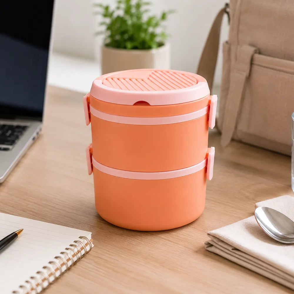 2-Layer Portable Lunch Box | Large Plastic Bento Box | Reusable Food Storage Container for Office, School & Travel