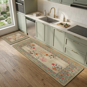 2-Piece Floral Kitchen Mat Set | Decorative Non-Slip Cushioned Anti-Fatigue Rugs for Kitchen, Sink & Office Floor