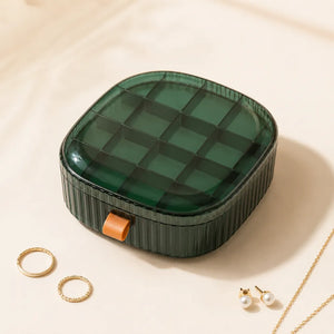 2-Layer Clear Acrylic Jewelry Organizer Box | Green Tray Storage for Earrings, Necklaces, Rings & Accessories | Dresser Organizer
