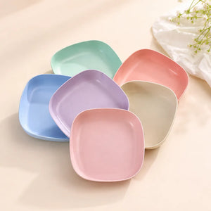 10PCS Square Plastic Dinner Plates Set with Stand | Reusable Colorful Snack, Breakfast & Serving Plates for Home, Kitchen, Picnic & Party