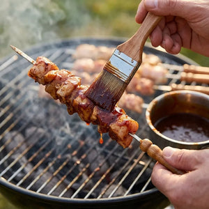 12PCS Stainless Steel BBQ Skewers Set | Reusable Barbecue Grilling Sticks with Wooden Handles | Round/Square Metal Kebab Skewers