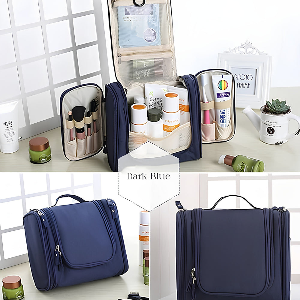Travel Makeup & Toiletry Organizer Bag | Waterproof Cosmetic Vanity Case with Handle, Brush Holders & Dividers for Women & Men