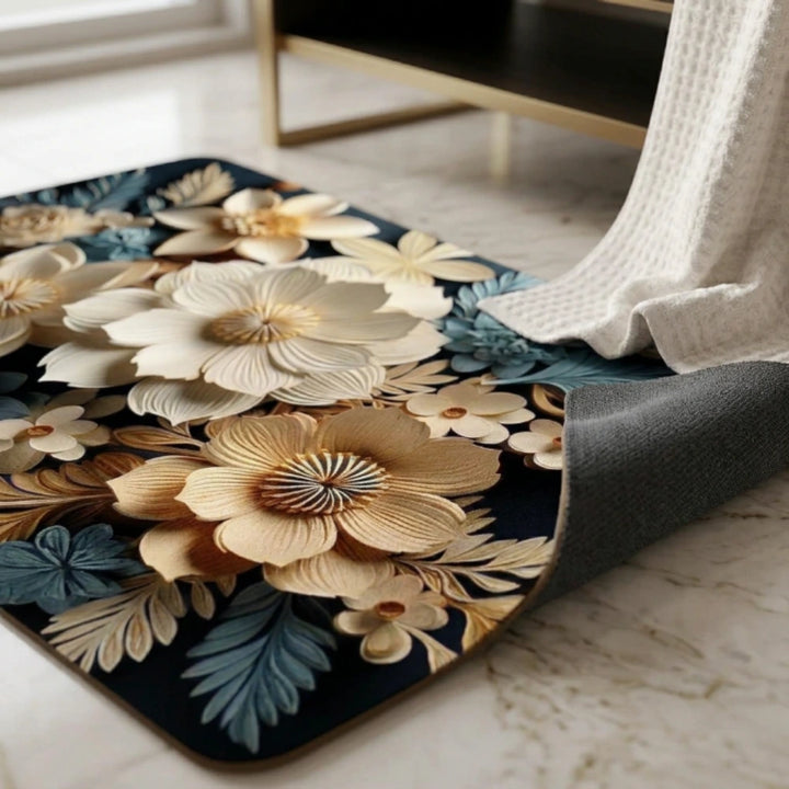 Luxury 3D Floral Door Mat | Anti-Slip Washable Bathroom & Entrance Floor Rug