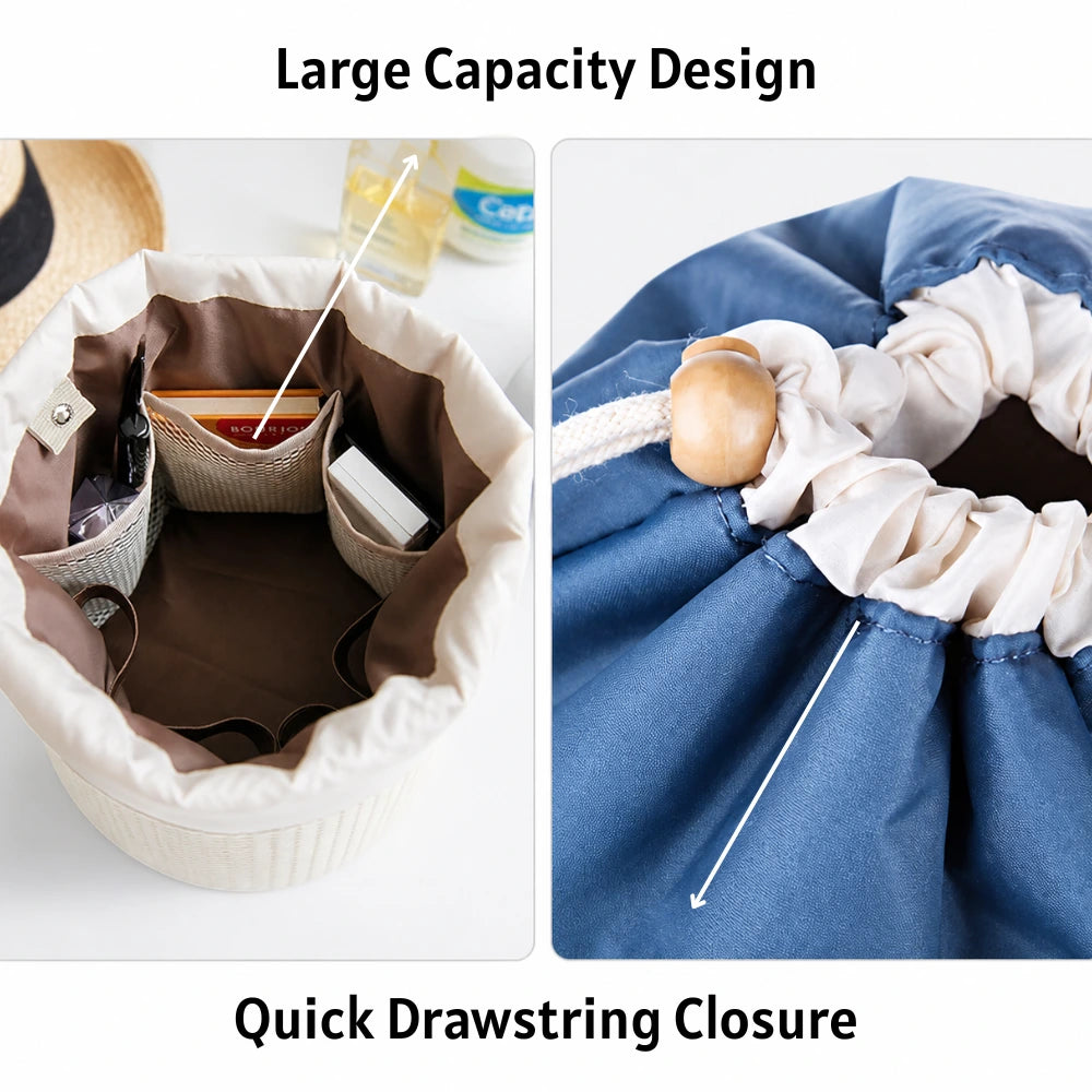 Stylish Drawstring Bucket Makeup Bag for Women | Portable Cosmetic & Toiletry Organizer Pouch for Travel and Daily Use