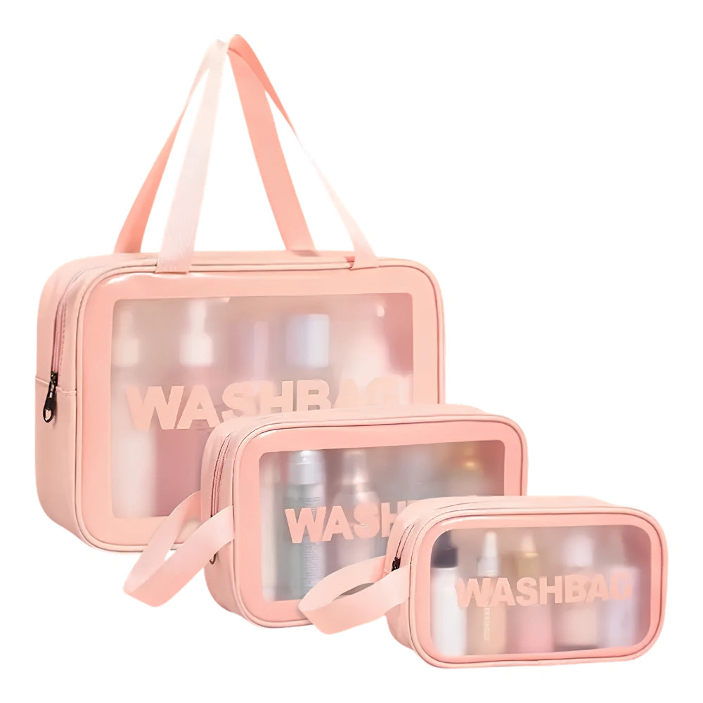 Set Of 3 Printed Transparent Toiletries and Cosmetics Travel Wash Bags