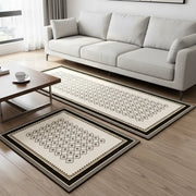 2-Piece Black & White Geometric Kitchen Mat Set | Non-Slip Anti-Fatigue Washable Runner Rugs with Elegant Tile Pattern for Kitchen & Hallway