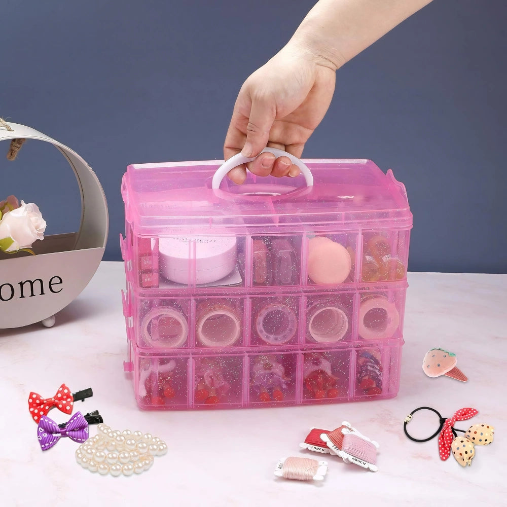 3 Layer Transparent Jewelry Storage Box with 18 Grids | Portable Makeup & Earring Organizer Case with Removable Dividers