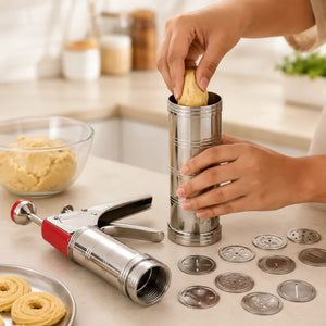 15-in-1 Stainless Steel Kitchen Press | Idiyappam, Murukku, Chakli, Sev, Noodles, Gathiya & Cookie Maker with Multiple Discs