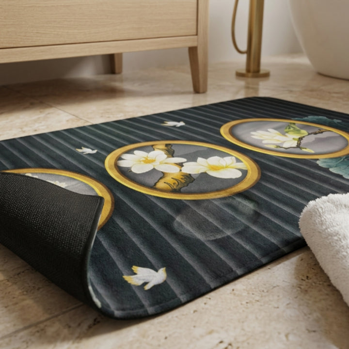 Luxury Floral Oval Anti-Slip Bath Mat | Soft Absorbent Quick Dry Bathroom Floor Rug | Modern Waterproof Door Mat