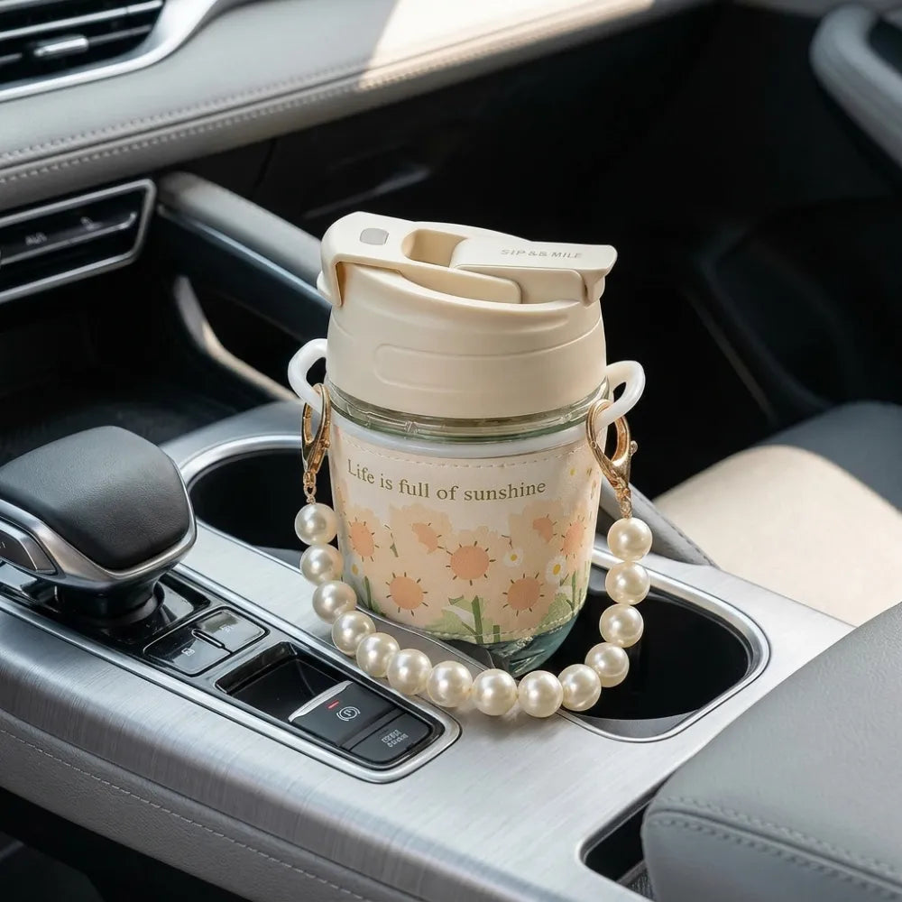 350ml Premium Clear Glass Mug with Lid & Straw | Leakproof Reusable Coffee, Juice & Smoothie Tumbler for Home, Office & Travel