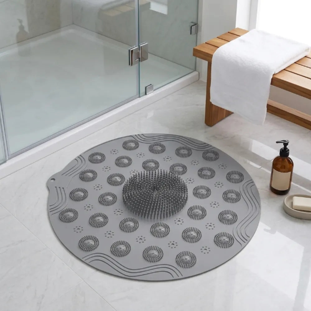 Round Non-Slip Shower Mat Massage Mat with Suction Cups and Drain Holes, PVC Washable Shower Massage Foot Pad for Kids, Adults, Elderly, Bathroom