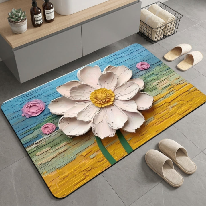 3D Floral Anti-Slip Door Mat | Soft Absorbent Washable Floor Rug for Bathroom, Bedroom & Entrance
