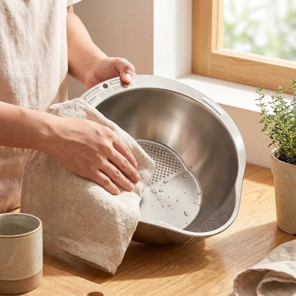 4-in-1 Rice Washer Bowl | Multipurpose Rice Washing, Straining, Mixing & Food Prep Bowl for Kitchen