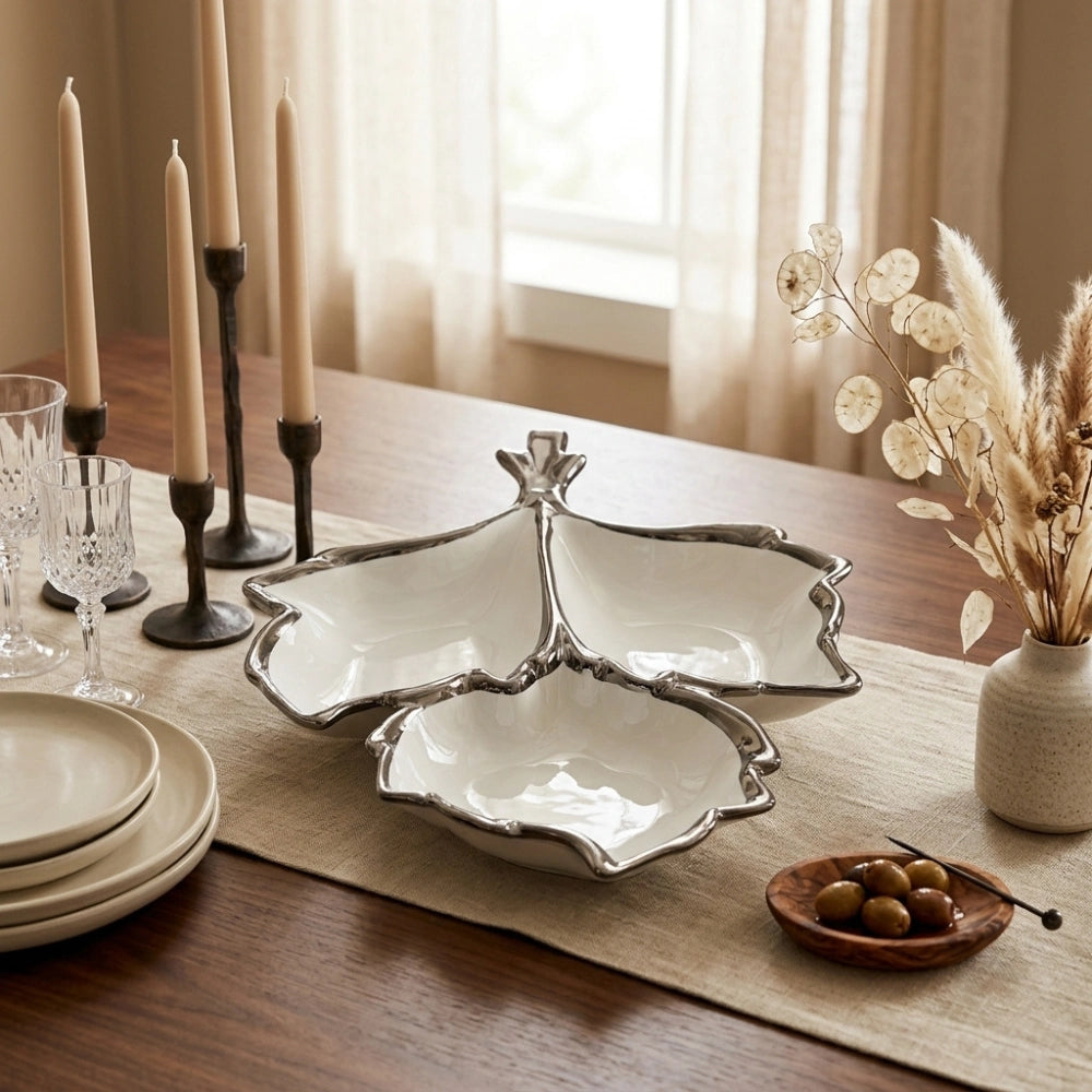 Ceramic Leaf Serving Plate for Snacks, Dry Fruits & Desserts | Elegant Leaf Shape Serving Platter for Fruits, Appetizers & Dining Table Serveware