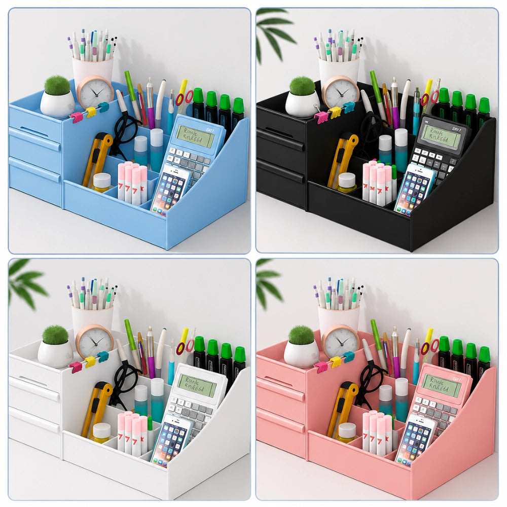 Multifunction Plastic Desktop Organizer with Drawers | Makeup, Skincare, Lipstick & Office Stationery Storage Holder
