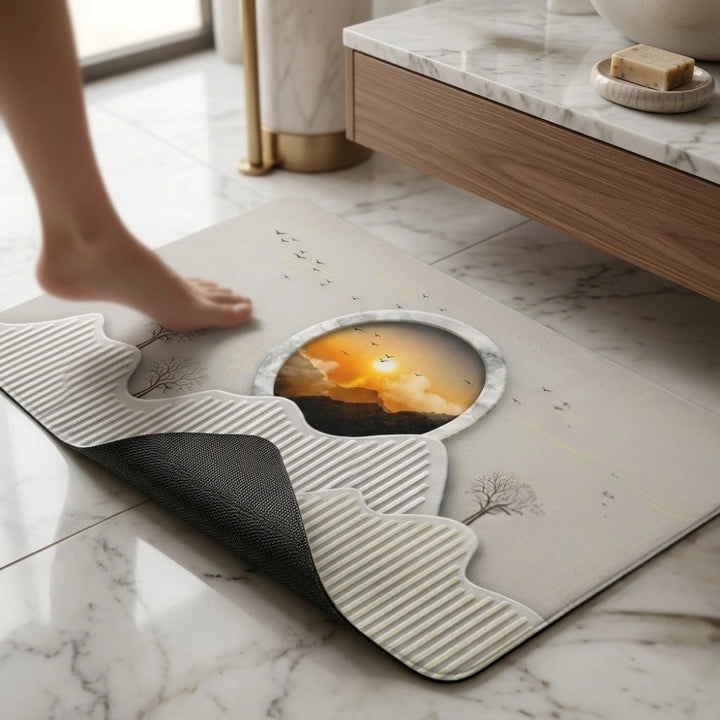 Luxury Abstract Landscape Bathroom Mat | Anti-Slip Soft Floor Rug | Modern Absorbent Entrance & Bathroom Door Mat