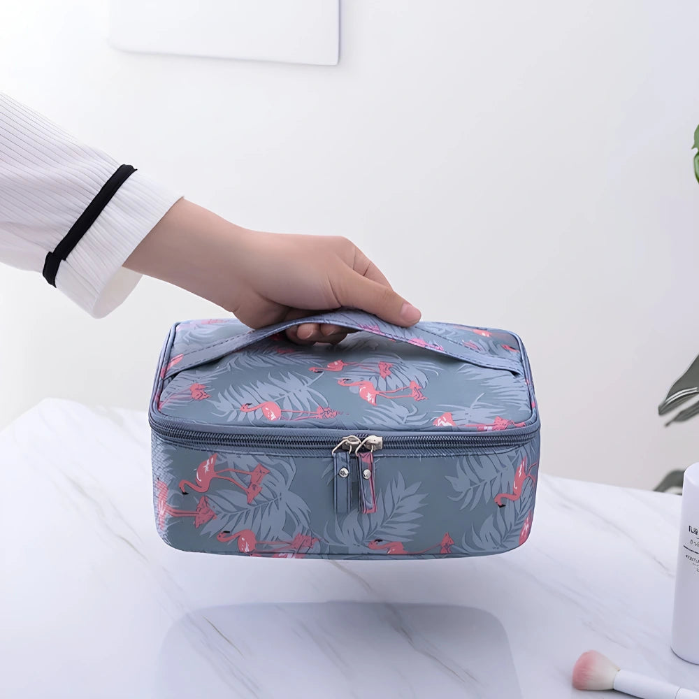 Flamingo Travel Makeup Organizer Bag | Waterproof Cosmetic & Toiletry Storage Pouch with Divider for Women & Girls