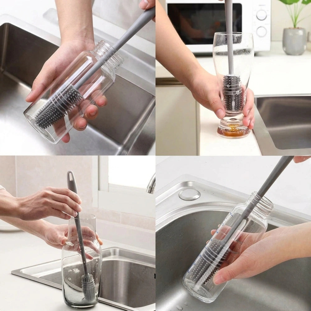 Silicone Bottle Cleaning Brush with Soft Flexible Bristles | Long Handle Water Bottle & Baby Bottle Cleaner | Easy Grip Kitchen Cleaning Brush
