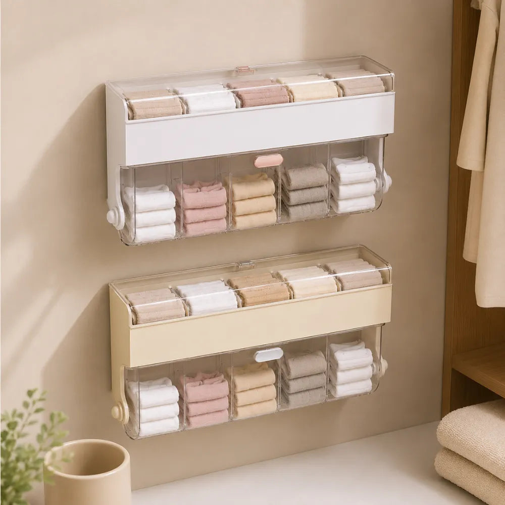 Clear Wall-Mounted Bathroom Organizer | Dustproof Sock & Underwear Storage Box | Large Capacity Transparent Storage Container